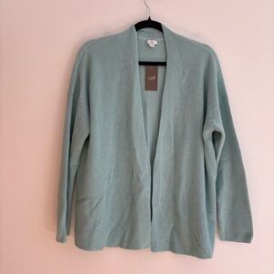 J Jill Blue Open Front Knit Cardigan Sweater Long Line Minimalist Essential NWT